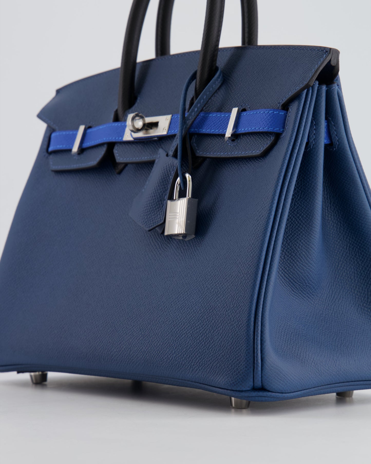 Hermès Birkin 25cm Retourne Tricolour in Deep Blue, Bleu Hydra and Black Epsom Leather with Palladium Hardware