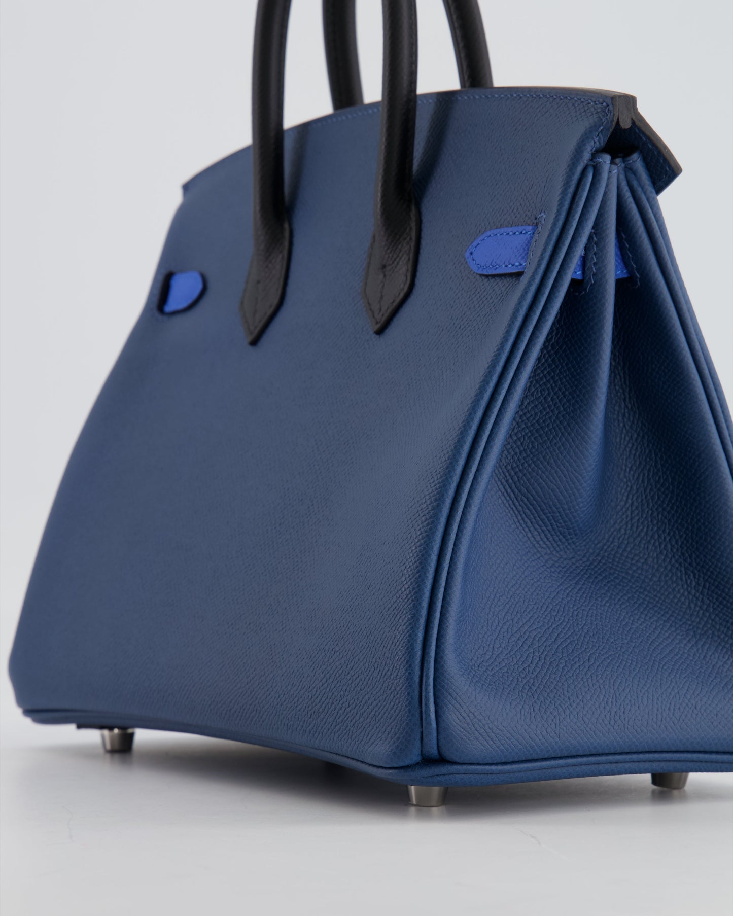 Hermès Birkin 25cm Retourne Tricolour in Deep Blue, Bleu Hydra and Black Epsom Leather with Palladium Hardware