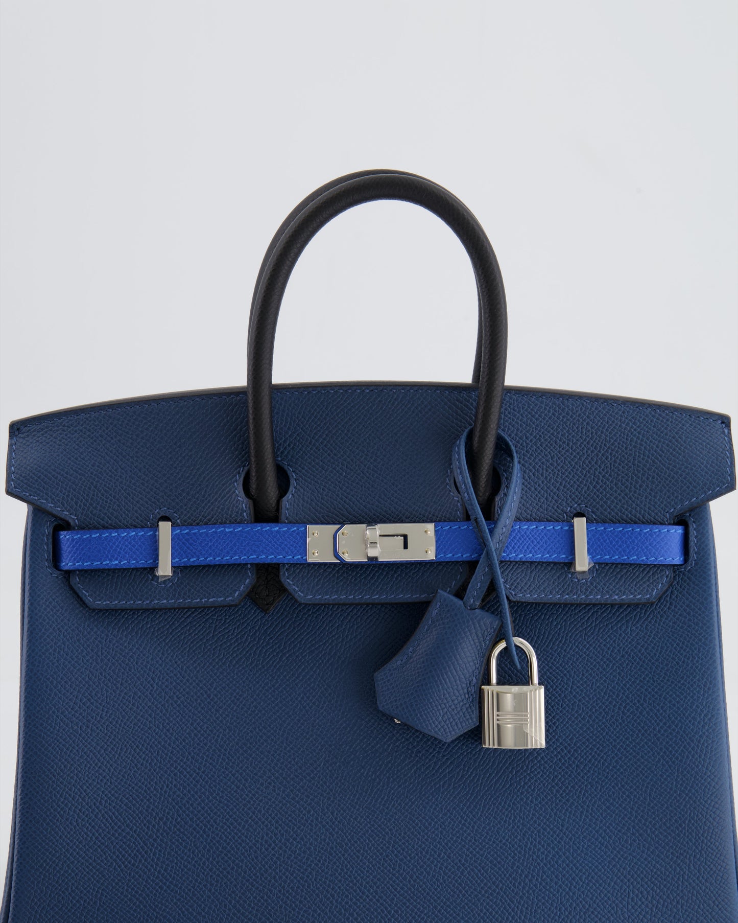 Hermès Birkin 25cm Retourne Tricolour in Deep Blue, Bleu Hydra and Black Epsom Leather with Palladium Hardware