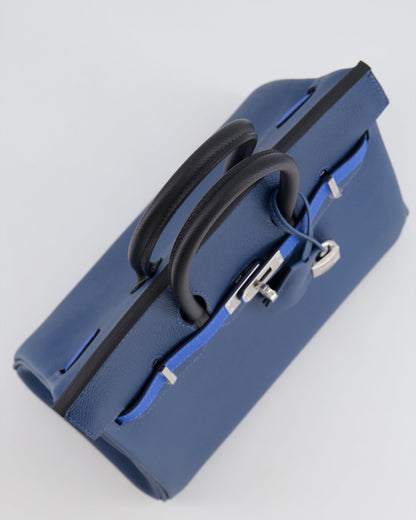 Hermès Birkin 25cm Retourne Tricolour in Deep Blue, Bleu Hydra and Black Epsom Leather with Palladium Hardware