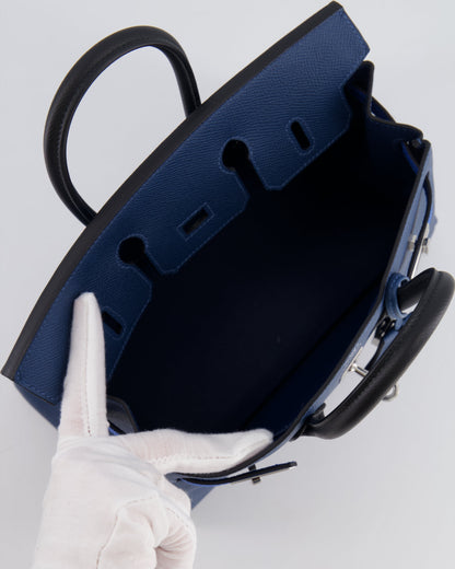 Hermès Birkin 25cm Retourne Tricolour in Deep Blue, Bleu Hydra and Black Epsom Leather with Palladium Hardware