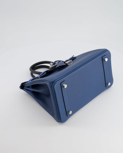 Hermès Birkin 25cm Retourne Tricolour in Deep Blue, Bleu Hydra and Black Epsom Leather with Palladium Hardware