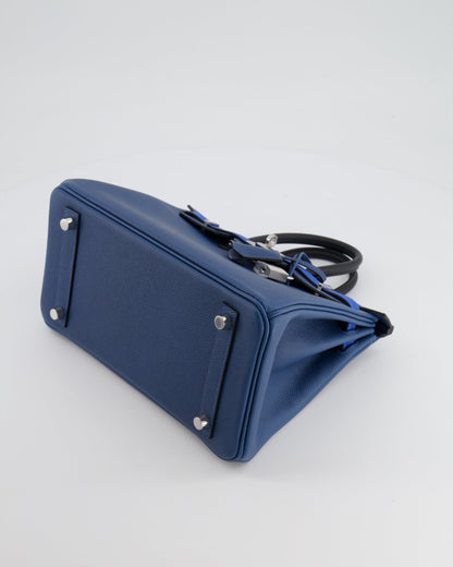 Hermès Birkin 25cm Retourne Tricolour in Deep Blue, Bleu Hydra and Black Epsom Leather with Palladium Hardware