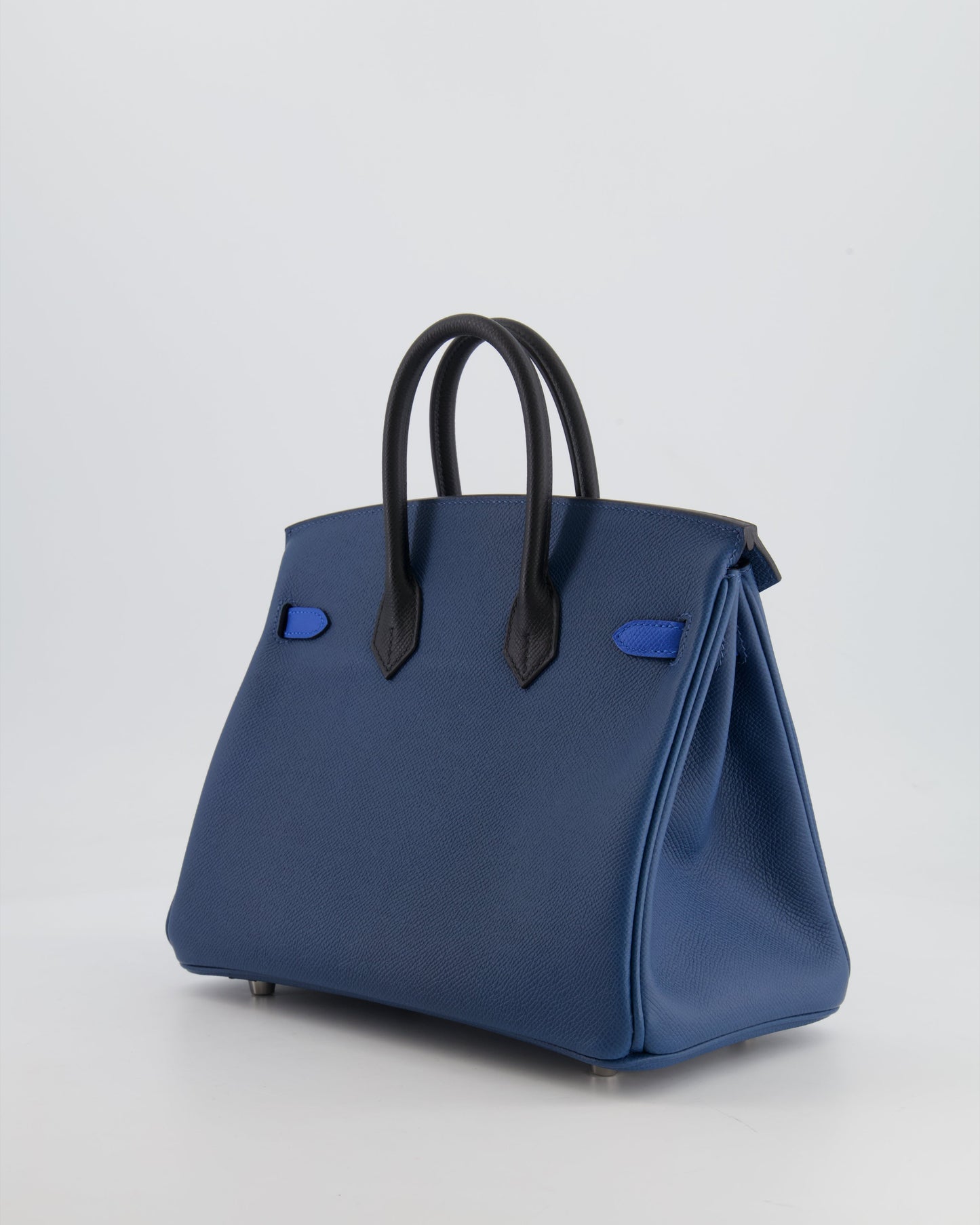 Hermès Birkin 25cm Retourne Tricolour in Deep Blue, Bleu Hydra and Black Epsom Leather with Palladium Hardware