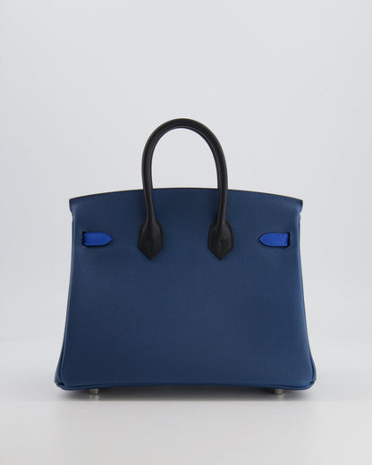 Hermès Birkin 25cm Retourne Tricolour in Deep Blue, Bleu Hydra and Black Epsom Leather with Palladium Hardware