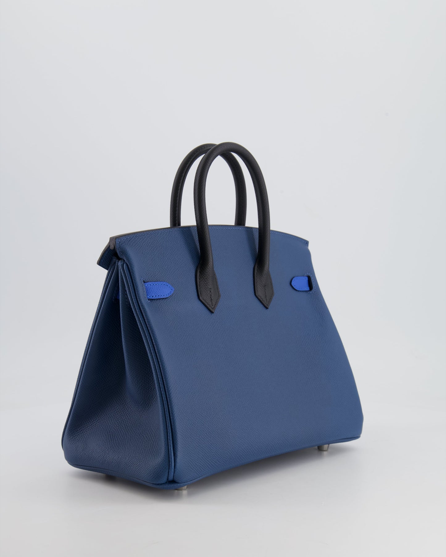 Hermès Birkin 25cm Retourne Tricolour in Deep Blue, Bleu Hydra and Black Epsom Leather with Palladium Hardware