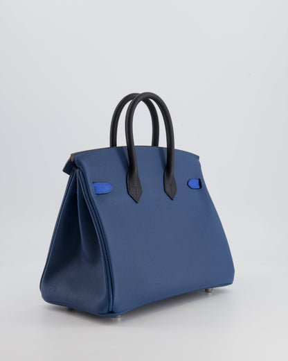 Hermès Birkin 25cm Retourne Tricolour in Deep Blue, Bleu Hydra and Black Epsom Leather with Palladium Hardware