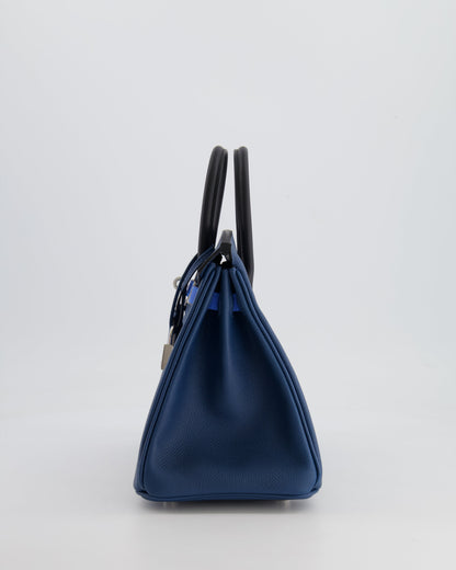 Hermès Birkin 25cm Retourne Tricolour in Deep Blue, Bleu Hydra and Black Epsom Leather with Palladium Hardware