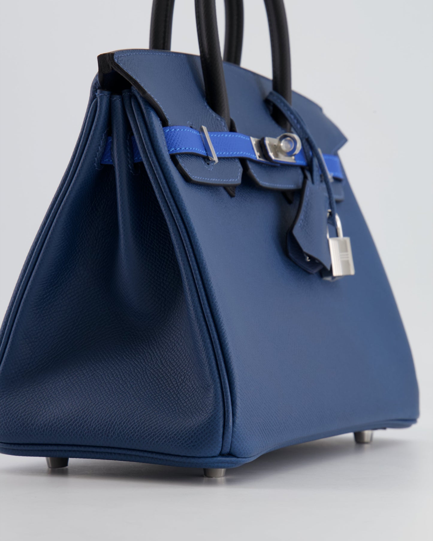 Hermès Birkin 25cm Retourne Tricolour in Deep Blue, Bleu Hydra and Black Epsom Leather with Palladium Hardware
