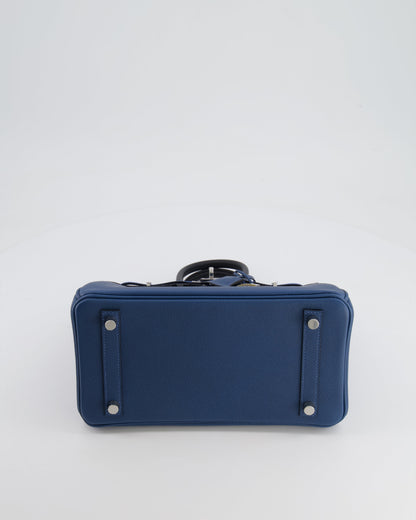 Hermès Birkin 25cm Retourne Tricolour in Deep Blue, Bleu Hydra and Black Epsom Leather with Palladium Hardware