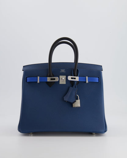 Hermès Birkin 25cm Retourne Tricolour in Deep Blue, Bleu Hydra and Black Epsom Leather with Palladium Hardware