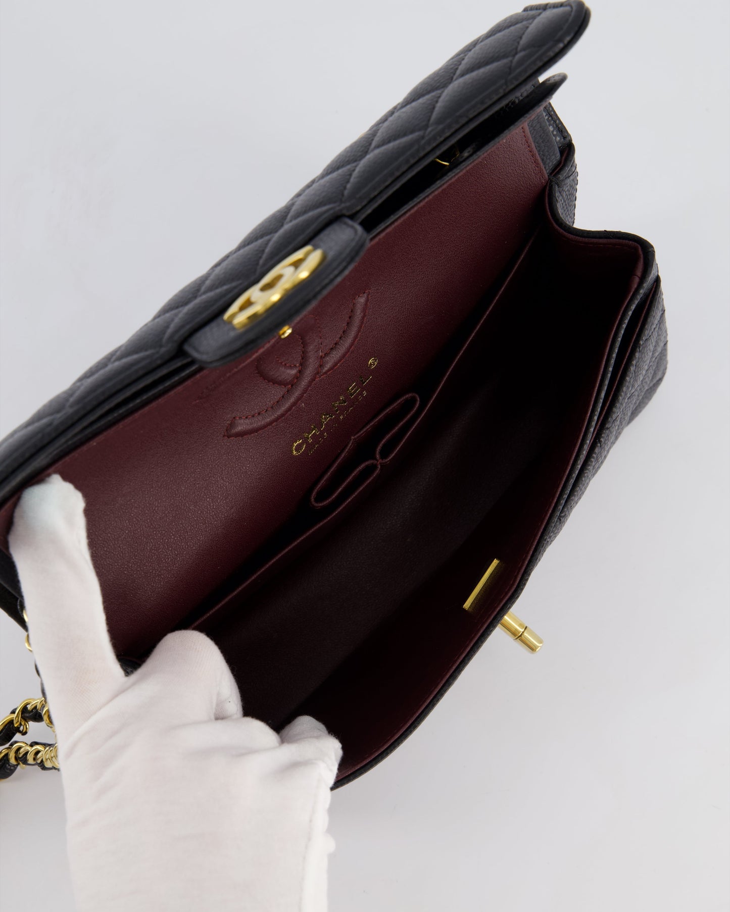 Chanel Black Small Classic Double Flap Bag in Caviar Leather with Gold Hardware