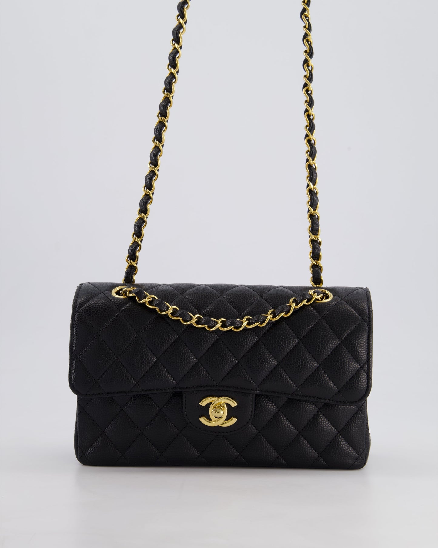 Chanel Black Small Classic Double Flap Bag in Caviar Leather with Gold Hardware