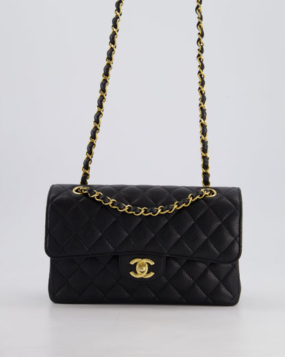 Chanel Black Small Classic Double Flap Bag in Caviar Leather with Gold Hardware
