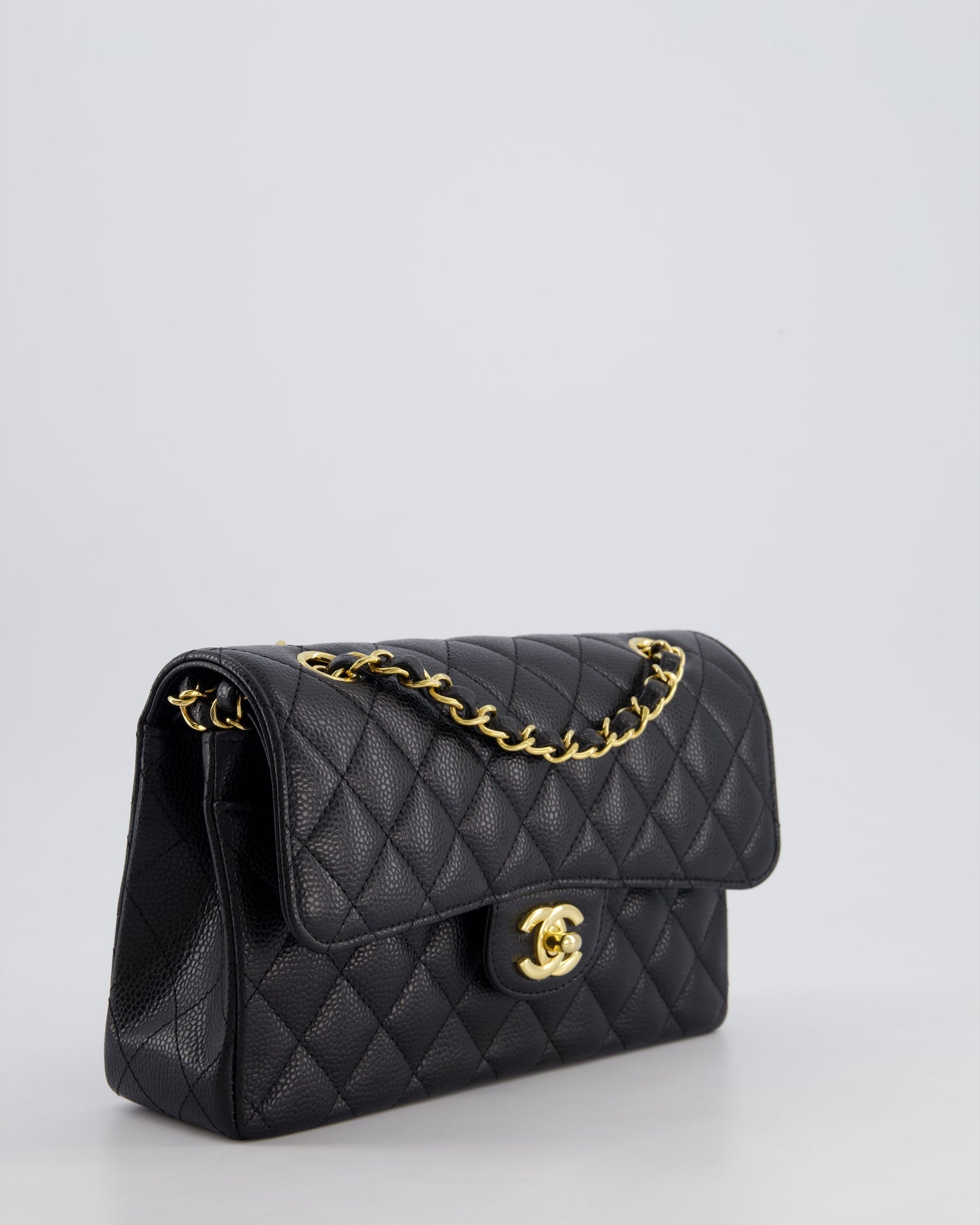 Chanel Black Small Classic Double Flap Bag in Caviar Leather with Gold Hardware
