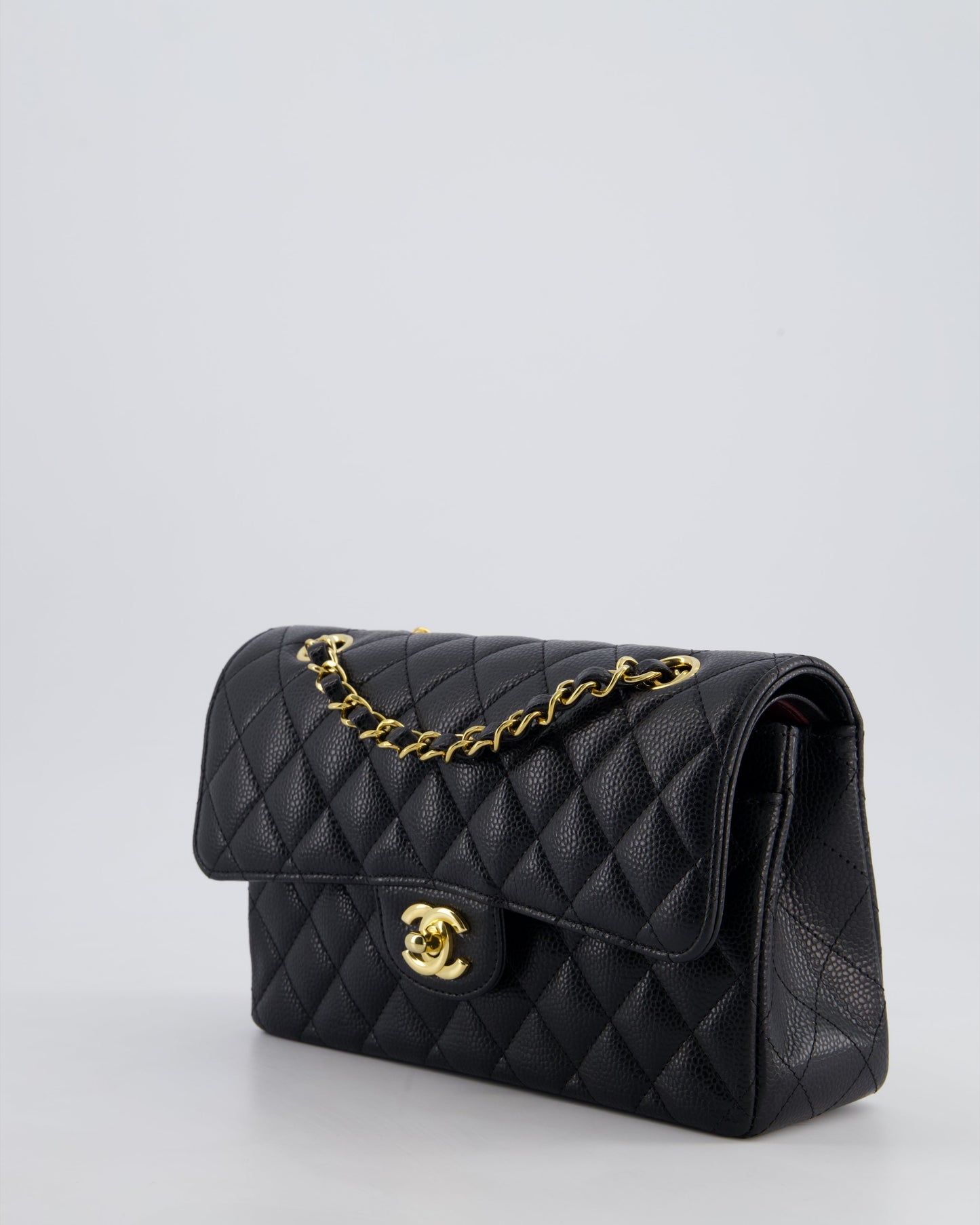 Chanel Black Small Classic Double Flap Bag in Caviar Leather with Gold Hardware
