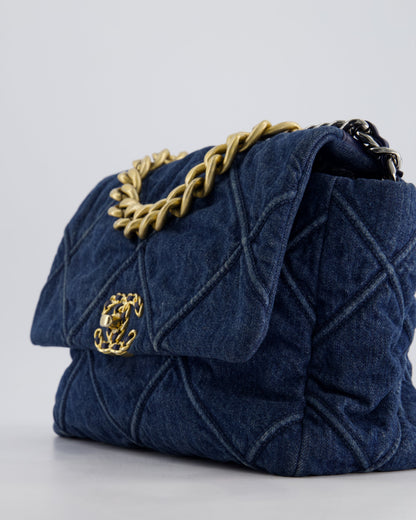 Chanel Blue Large 19 Bag in Quilted Denim with Mixed Hardware