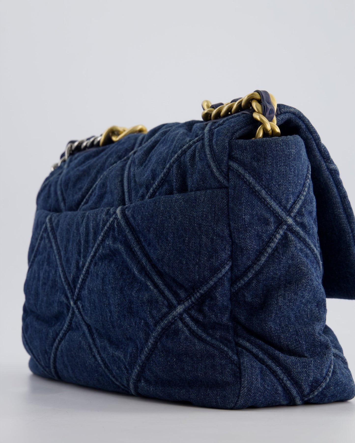 Chanel Blue Large 19 Bag in Quilted Denim with Mixed Hardware