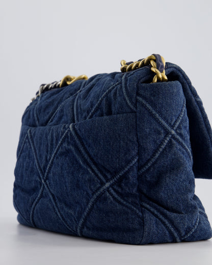 Chanel Blue Large 19 Bag in Quilted Denim with Mixed Hardware