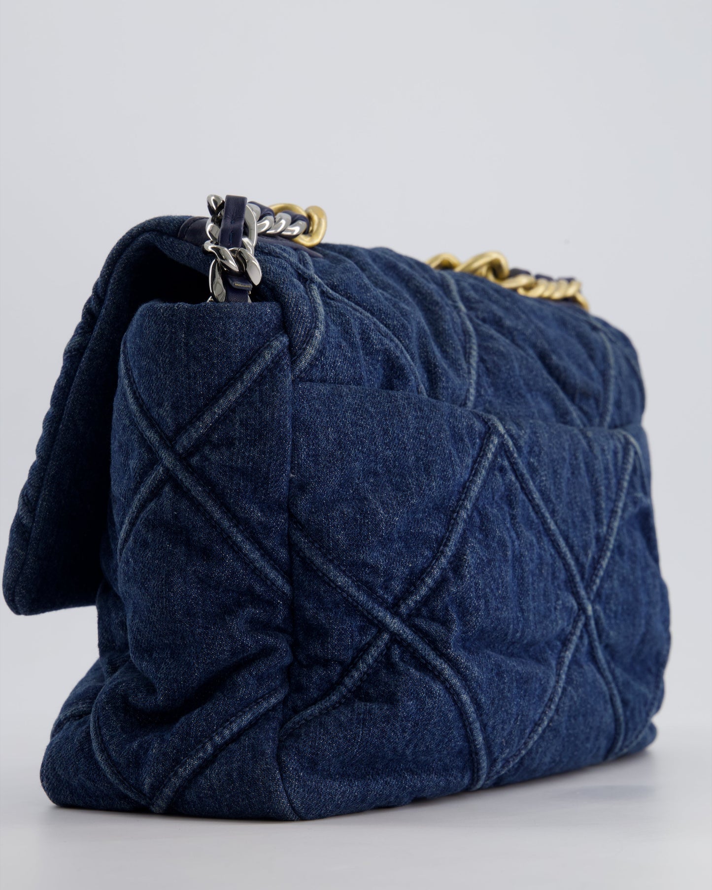 Chanel Blue Large 19 Bag in Quilted Denim with Mixed Hardware