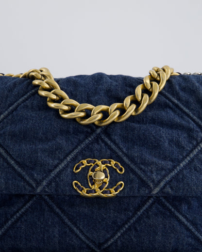 Chanel Blue Large 19 Bag in Quilted Denim with Mixed Hardware