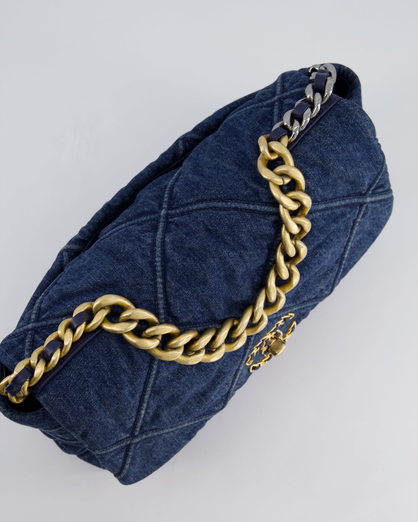 Chanel Blue Large 19 Bag in Quilted Denim with Mixed Hardware