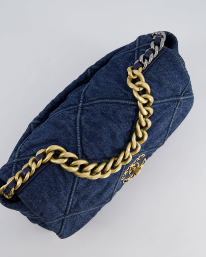 Chanel Blue Large 19 Bag in Quilted Denim with Mixed Hardware
