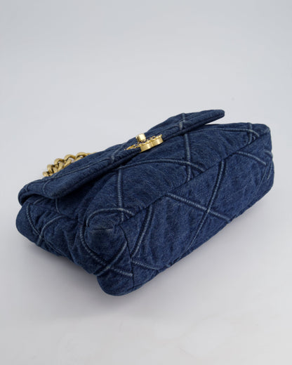 Chanel Blue Large 19 Bag in Quilted Denim with Mixed Hardware