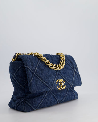 Chanel Blue Large 19 Bag in Quilted Denim with Mixed Hardware