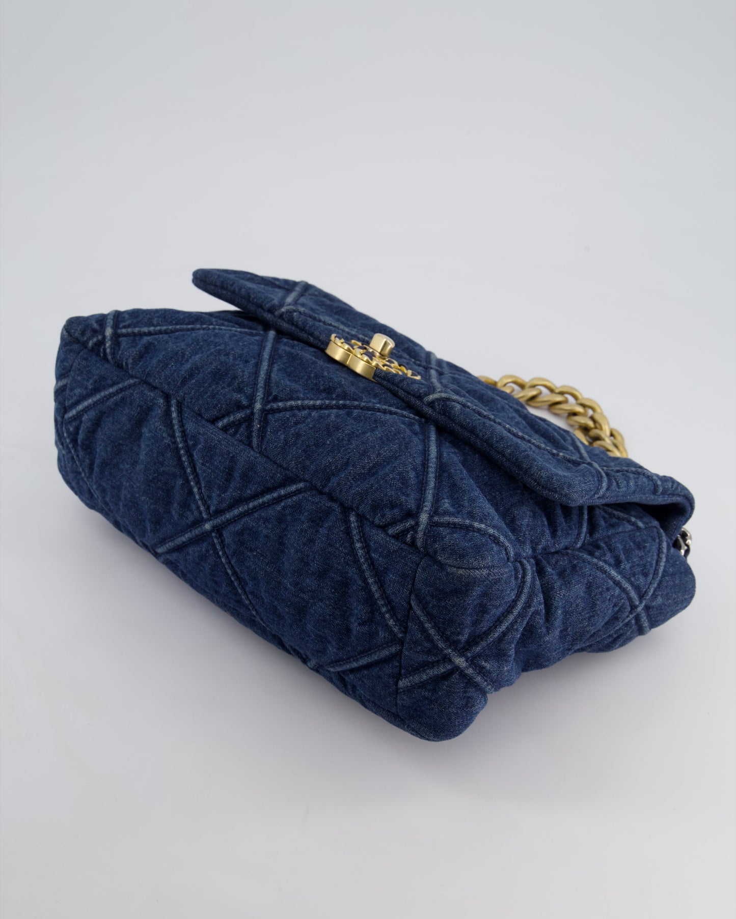 Chanel Blue Large 19 Bag in Quilted Denim with Mixed Hardware