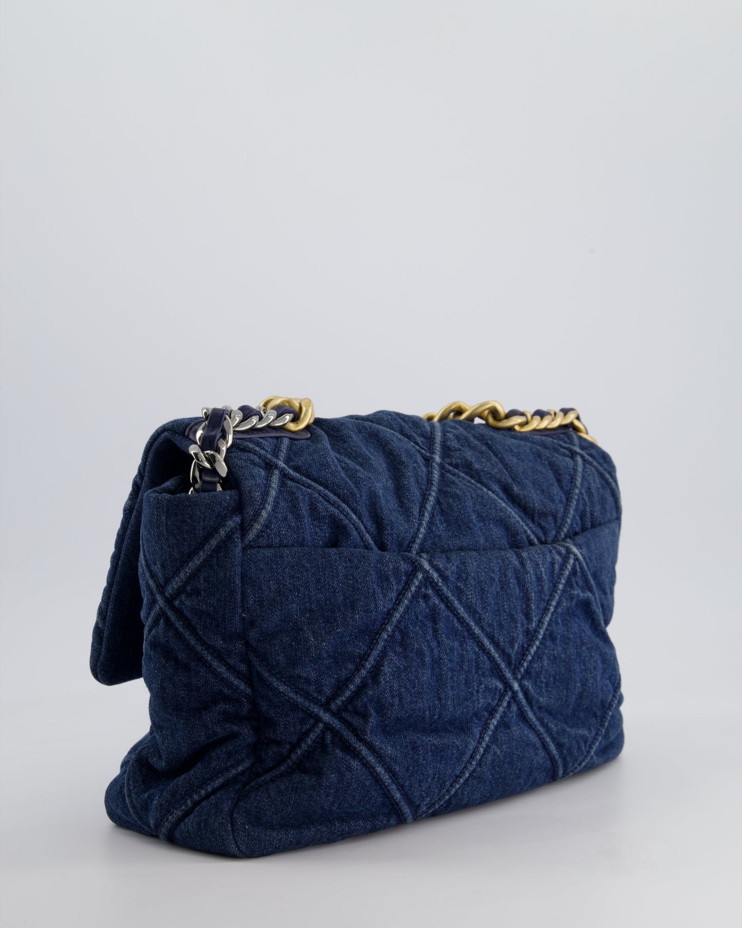 Chanel Blue Large 19 Bag in Quilted Denim with Mixed Hardware
