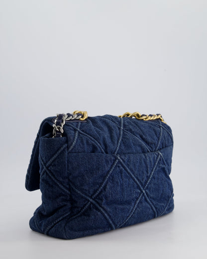 Chanel Blue Large 19 Bag in Quilted Denim with Mixed Hardware