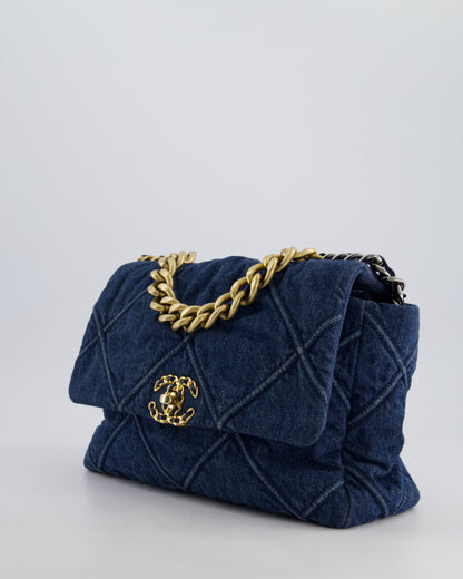 Chanel Blue Large 19 Bag in Quilted Denim with Mixed Hardware