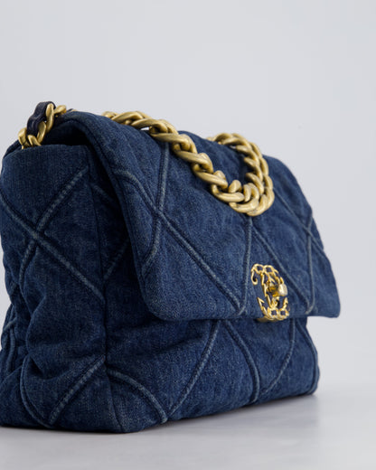 Chanel Blue Large 19 Bag in Quilted Denim with Mixed Hardware