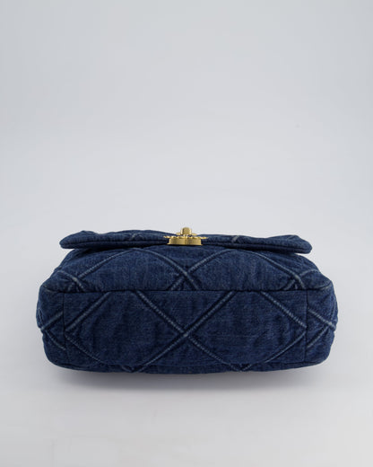 Chanel Blue Large 19 Bag in Quilted Denim with Mixed Hardware