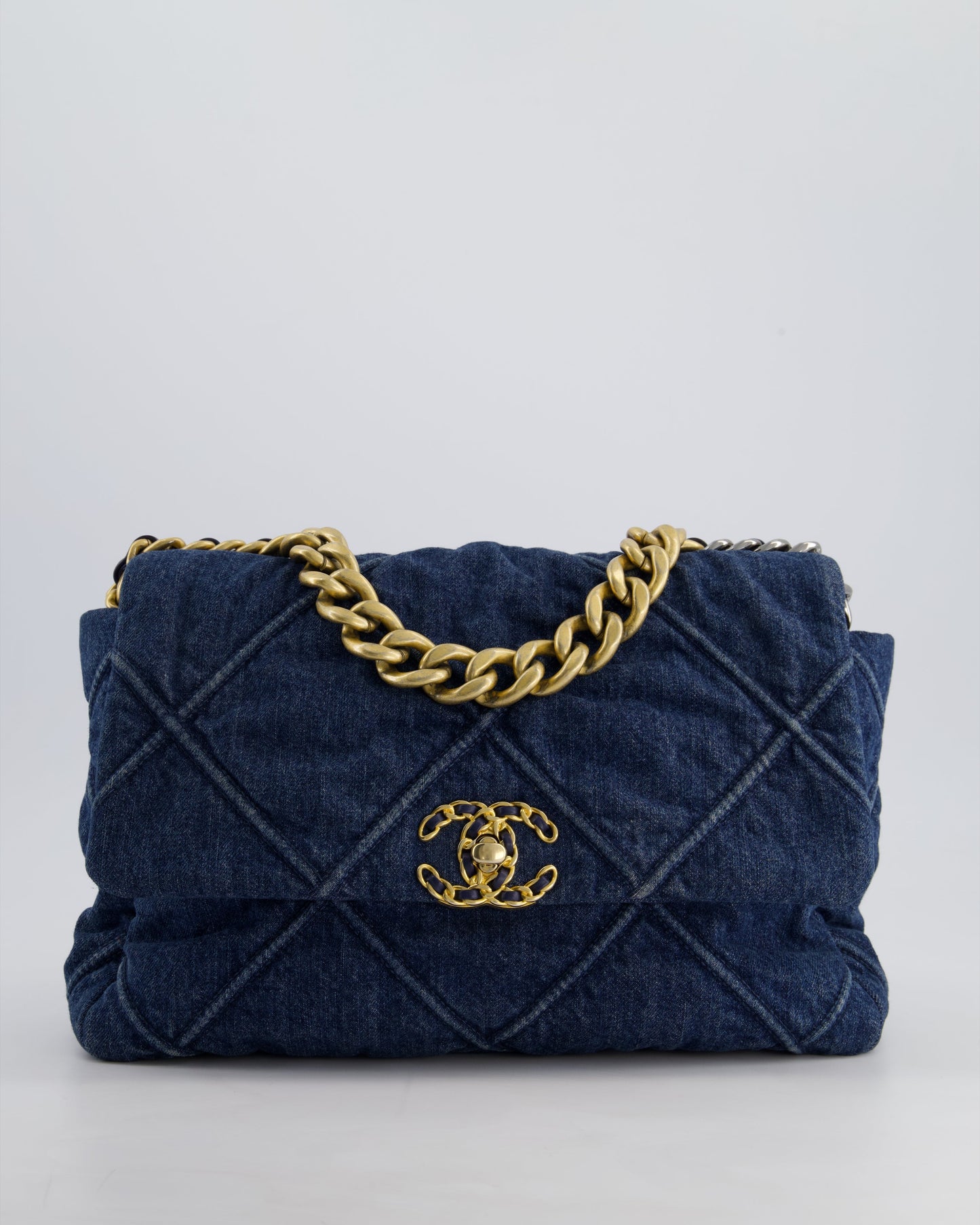 Chanel Blue Large 19 Bag in Quilted Denim with Mixed Hardware