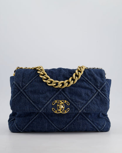 Chanel Blue Large 19 Bag in Quilted Denim with Mixed Hardware
