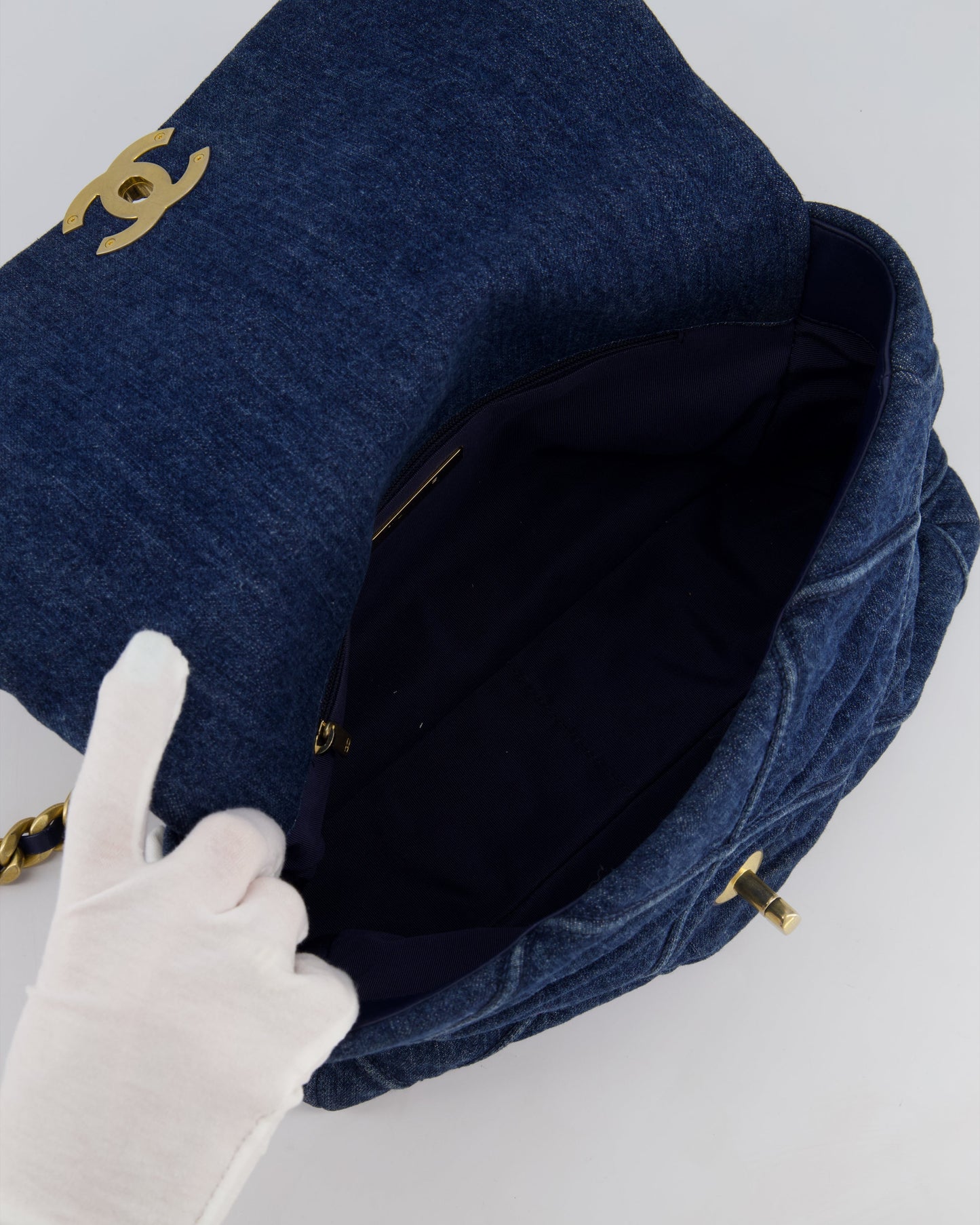 Chanel Blue Large 19 Bag in Quilted Denim with Mixed Hardware