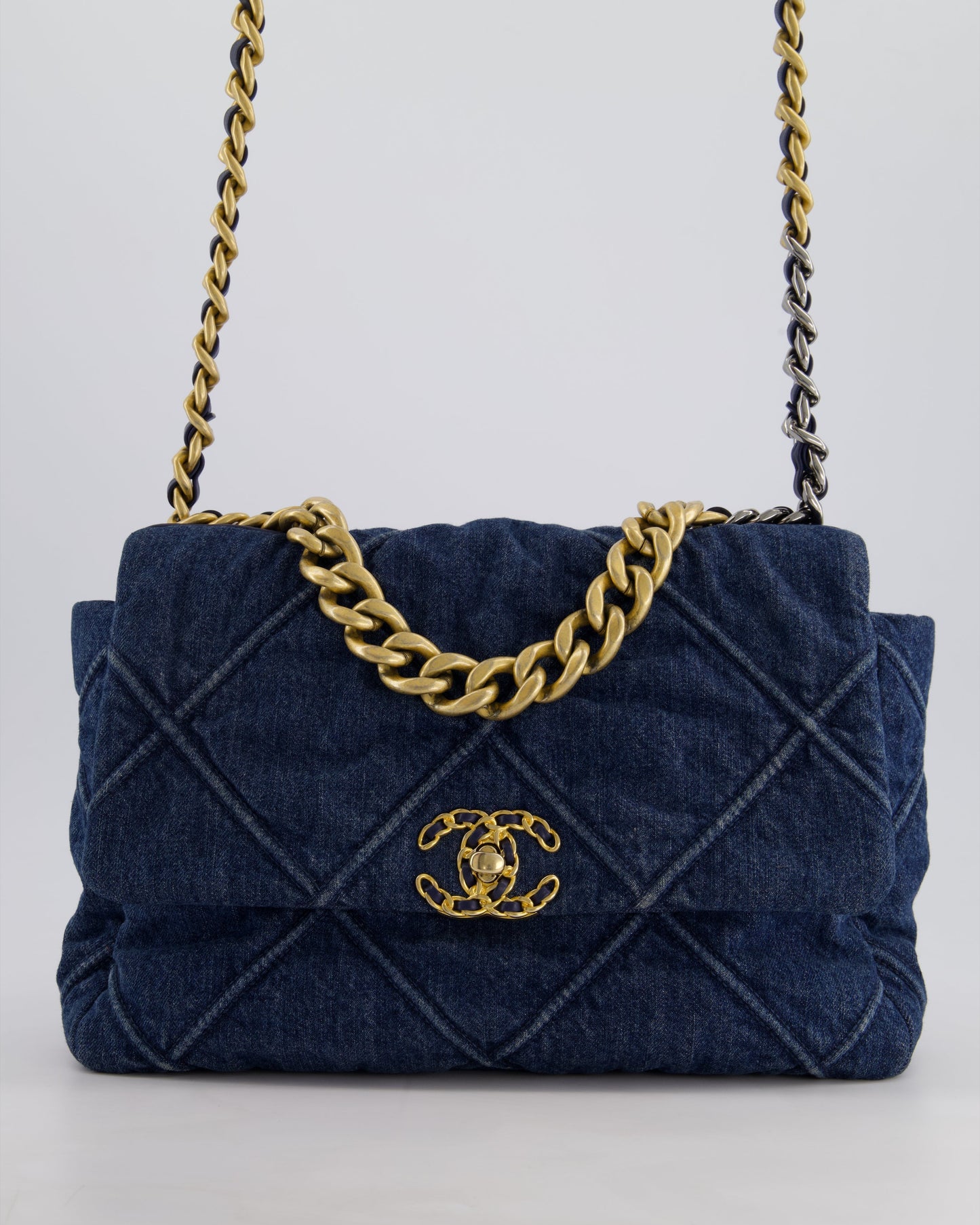 Chanel Blue Large 19 Bag in Quilted Denim with Mixed Hardware