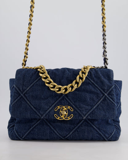 Chanel Blue Large 19 Bag in Quilted Denim with Mixed Hardware