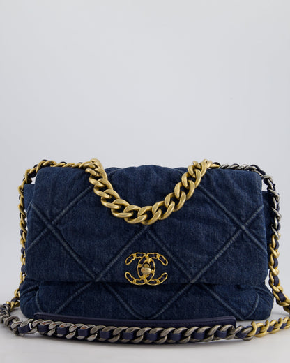 Chanel Blue Large 19 Bag in Quilted Denim with Mixed Hardware