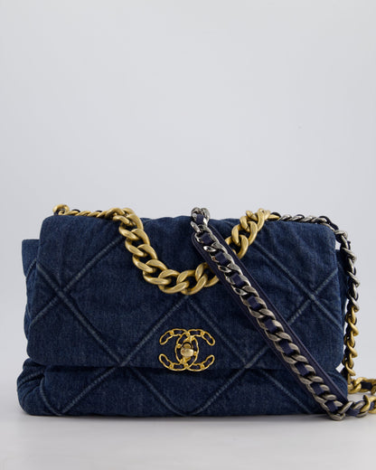 Chanel Blue Large 19 Bag in Quilted Denim with Mixed Hardware