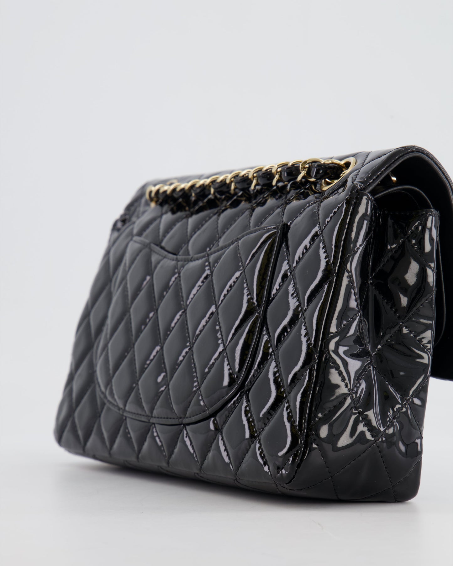 Chanel Black Medium Classic Double Flap Bag in Patent Leather with Gold Hardware