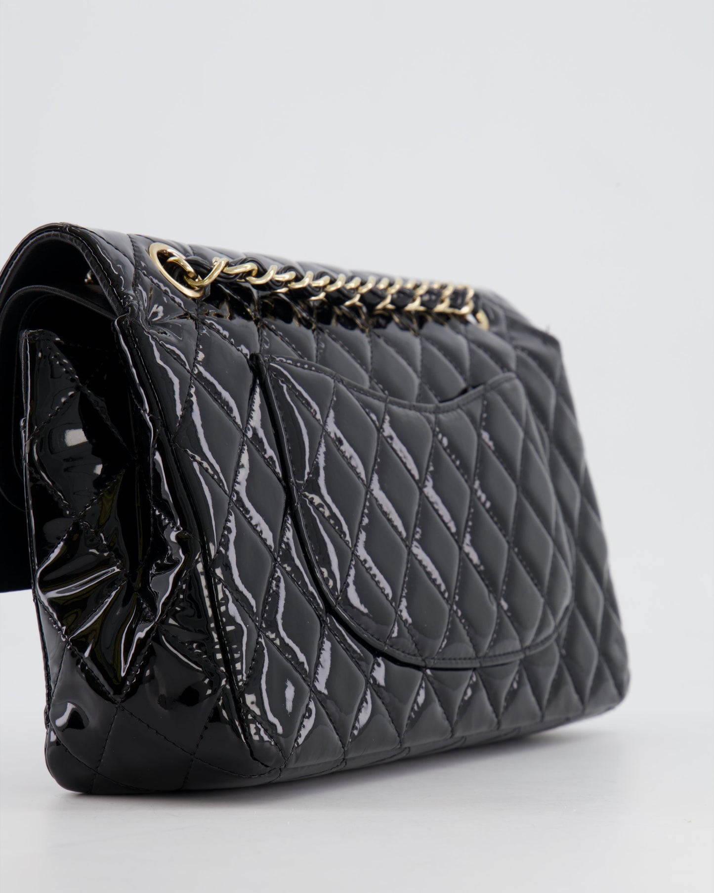 Chanel Black Medium Classic Double Flap Bag in Patent Leather with Gold Hardware
