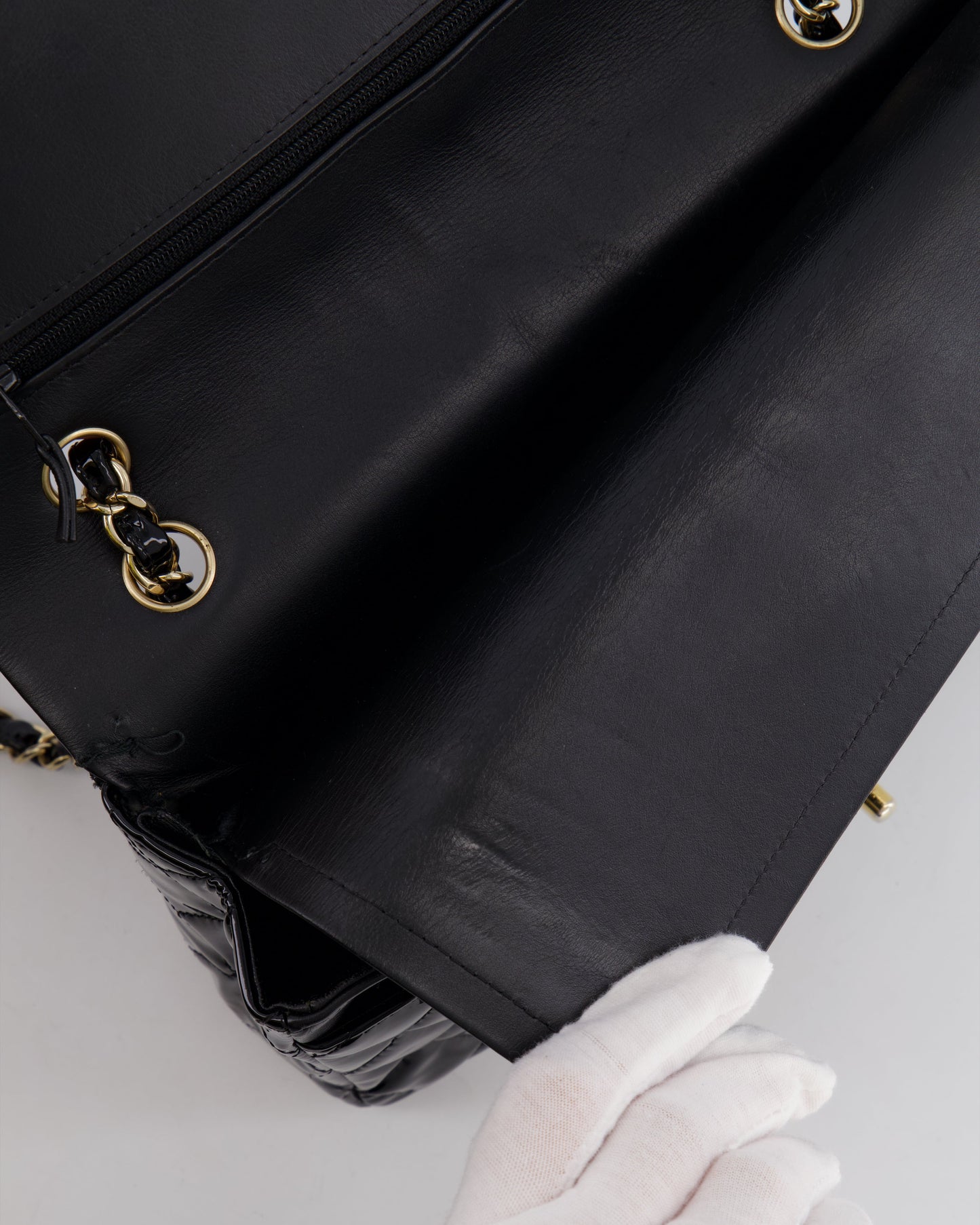 Chanel Black Medium Classic Double Flap Bag in Patent Leather with Gold Hardware