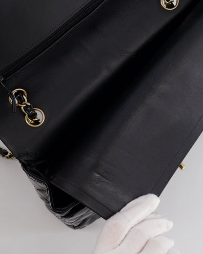 Chanel Black Medium Classic Double Flap Bag in Patent Leather with Gold Hardware