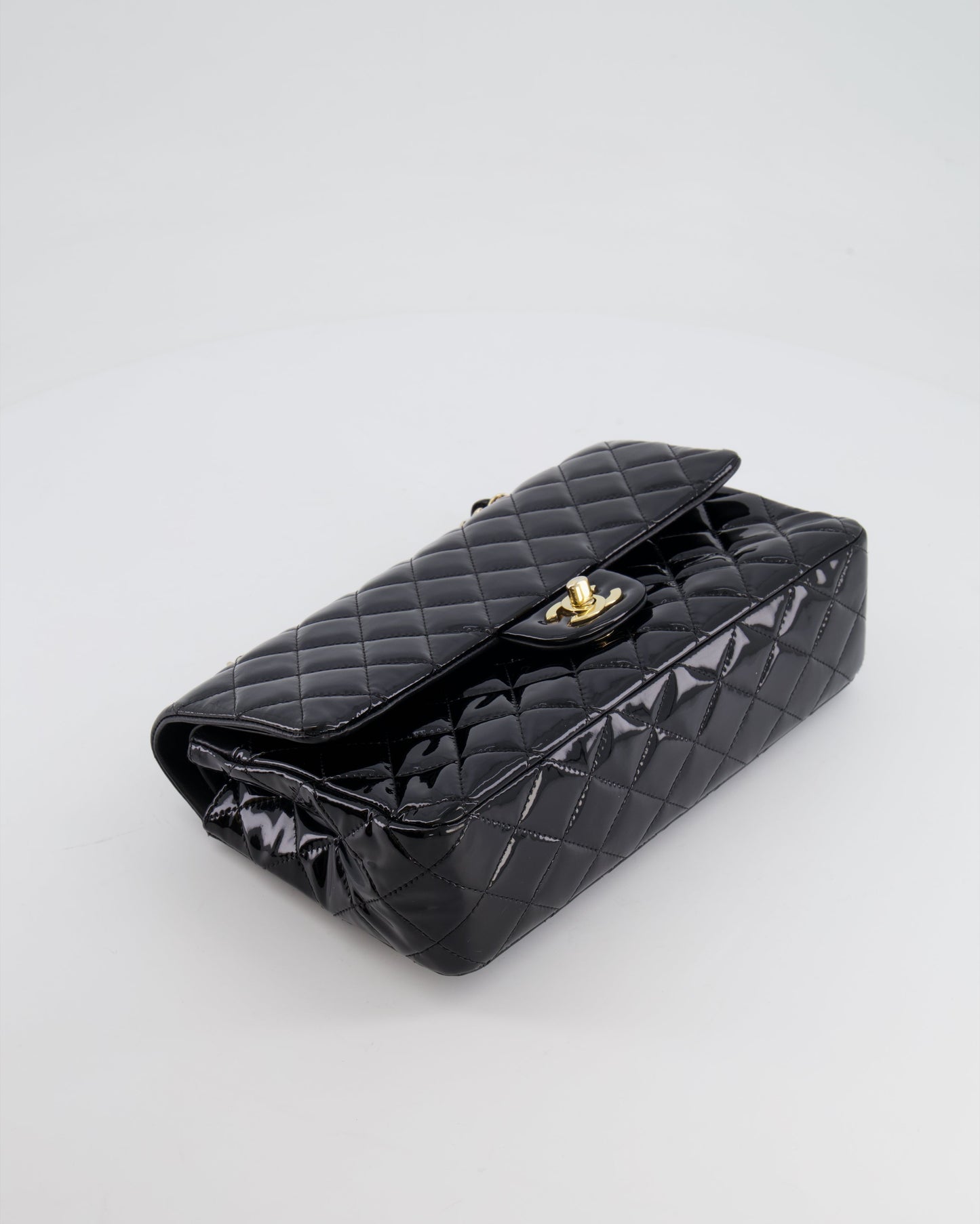 Chanel Black Medium Classic Double Flap Bag in Patent Leather with Gold Hardware