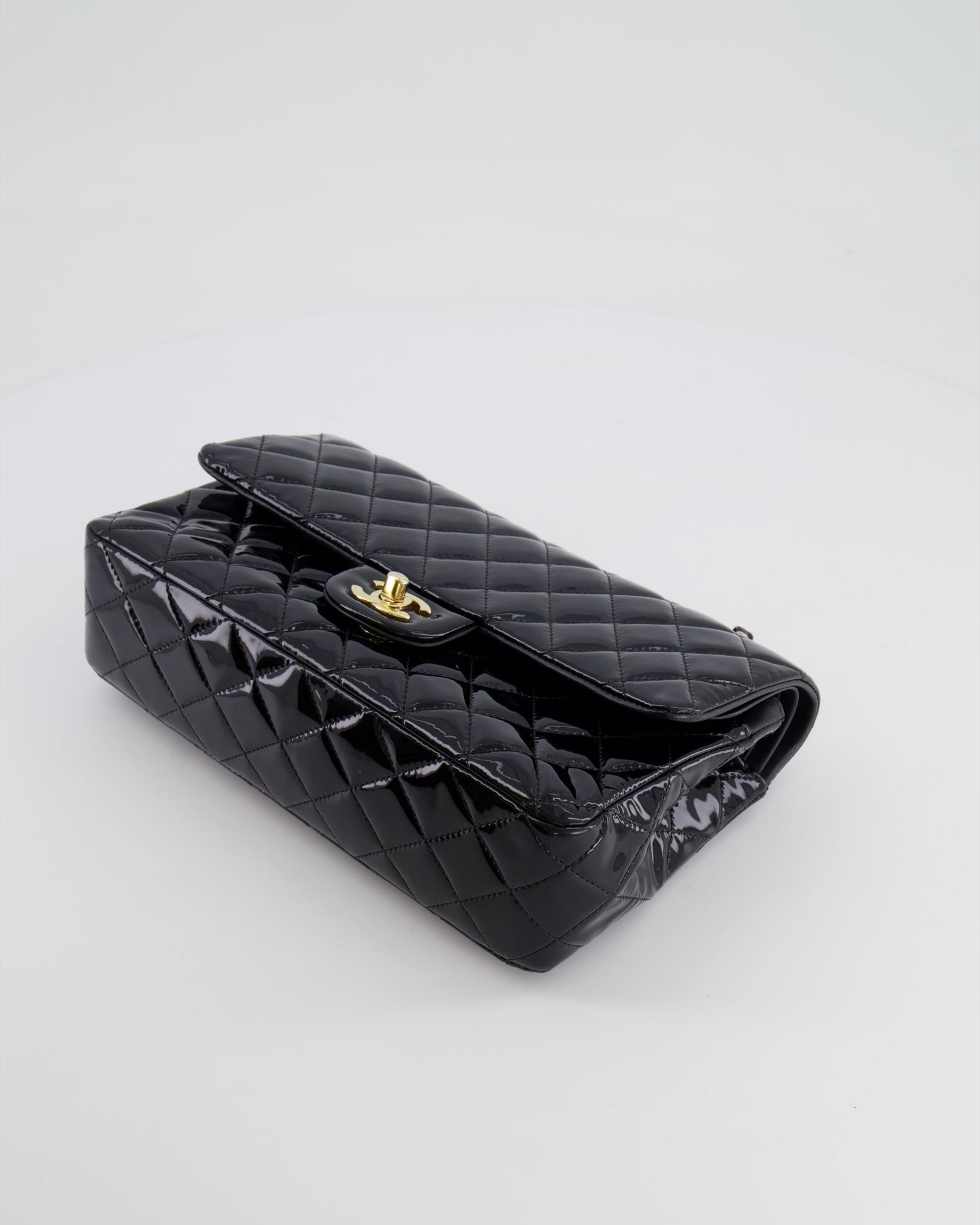Chanel Black Medium Classic Double Flap Bag in Patent Leather with Gold Hardware