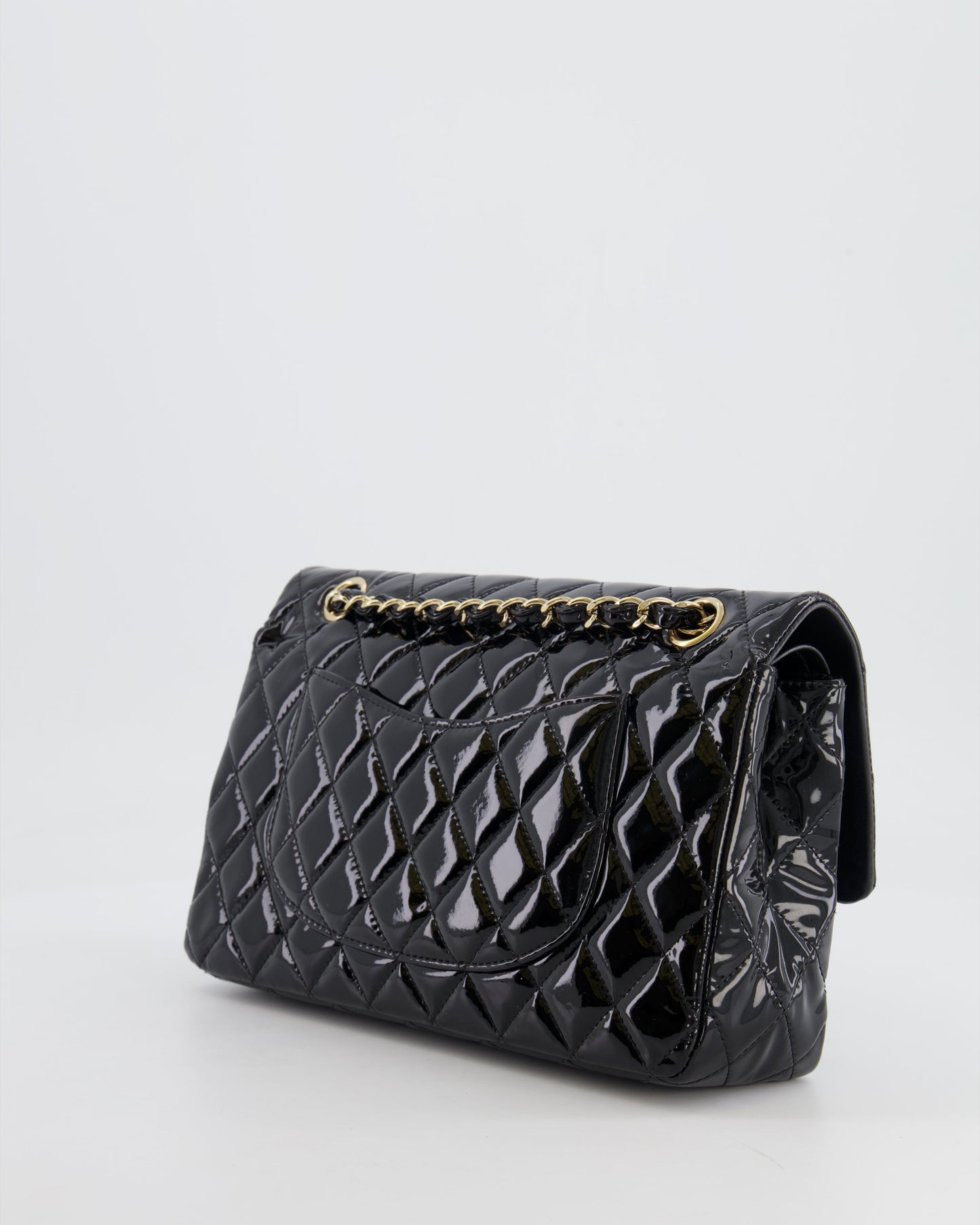 Chanel Black Medium Classic Double Flap Bag in Patent Leather with Gold Hardware