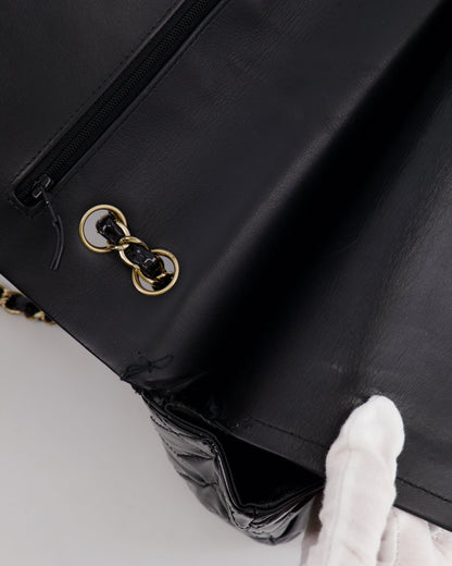 Chanel Black Medium Classic Double Flap Bag in Patent Leather with Gold Hardware